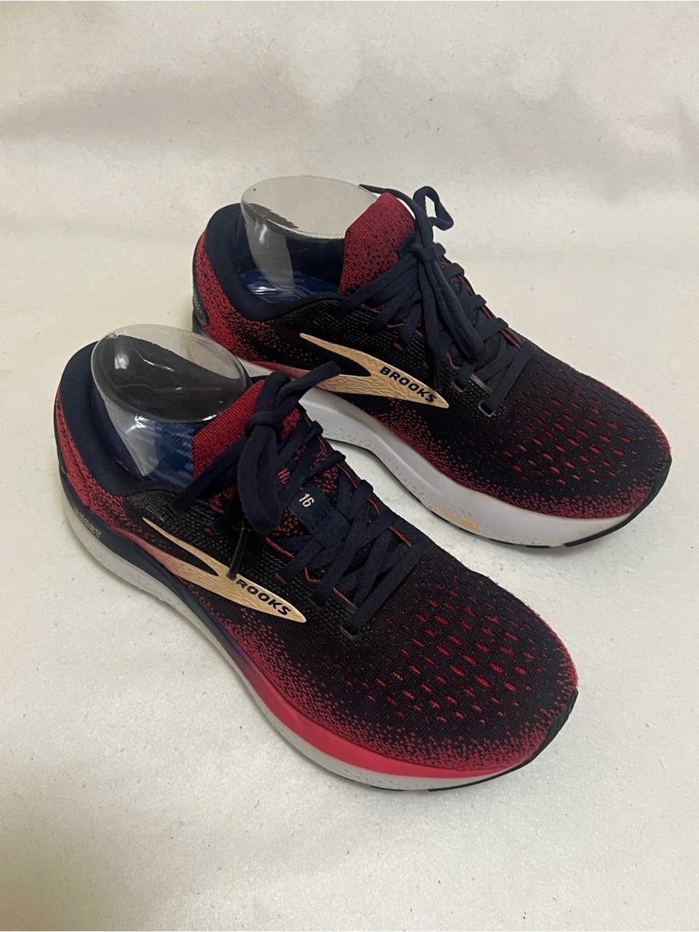 Brooks Ghost 16 Women’s Running Shoes in Navy, Red, and Gold